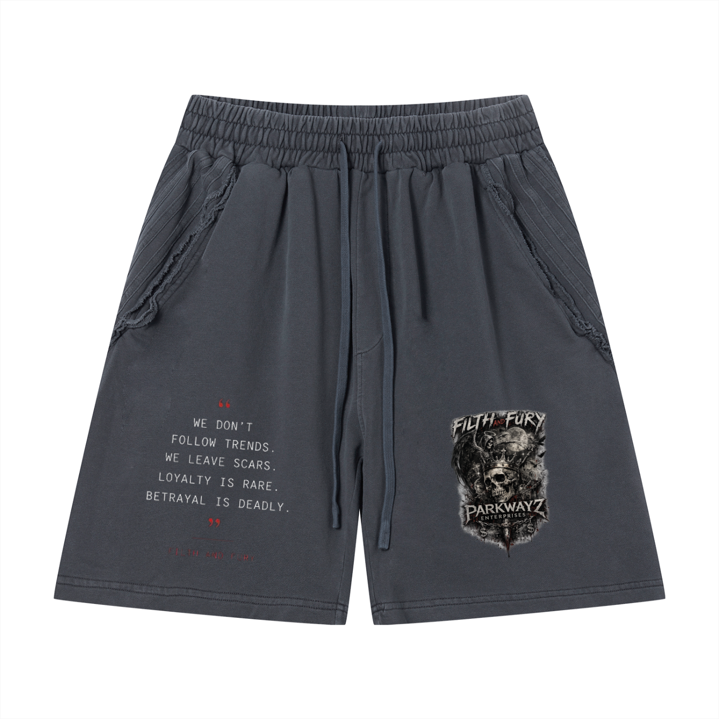 PWE x Filth Fury Unisex Vintage Wash Raw Edge Shorts