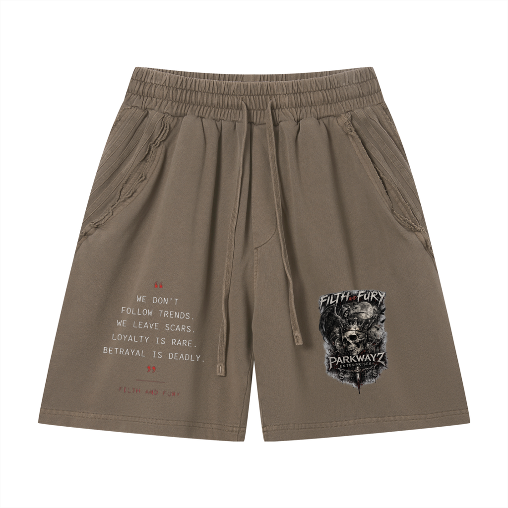 PWE x Filth Fury Unisex Vintage Wash Raw Edge Shorts