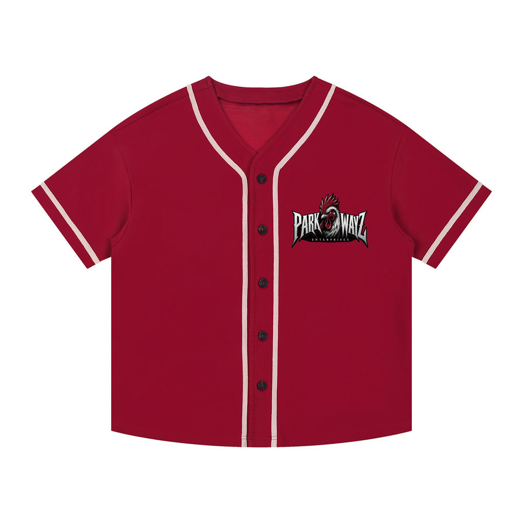 PWE Logo Contrast Piped Button-Up Baseball Jersey