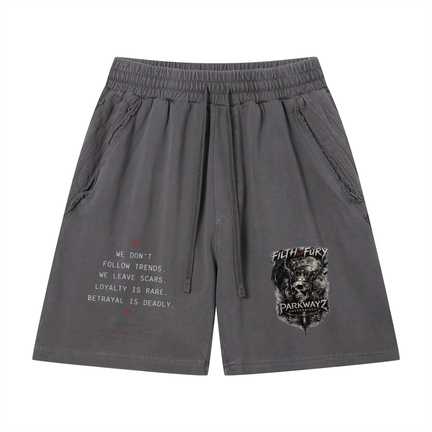 PWE x Filth Fury Unisex Vintage Wash Raw Edge Shorts