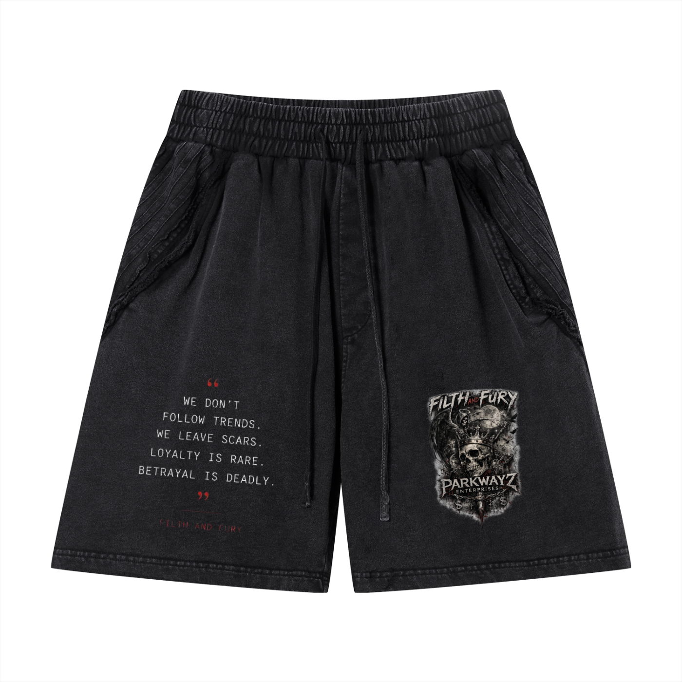 PWE x Filth Fury Unisex Vintage Wash Raw Edge Shorts